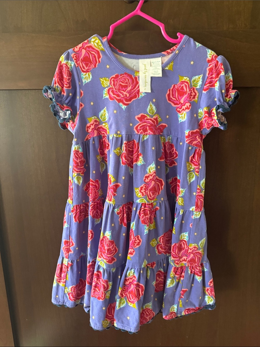 Matilda Jane Purple Floral Tiered Dress with Pink Roses with matching shorts.